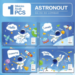 Sketchbook A4 Buku Gambar  Astronot / Dinosaurus / Cute Anak Jilid Spiral Kertas Tebal 30 Lembar