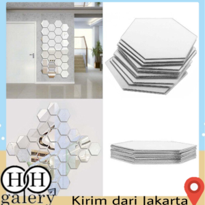 HH Stiker Cermin Dinding Anti Pecah Tempel Hexagonal Mirror Wall Decoration Sticker Acrylic Cermin Kaca Tempel Dekorasi Toilet Kamar Mandi Murah Import
