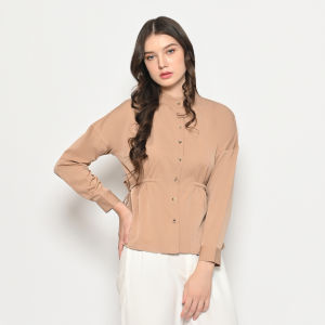 QUEENTIN Kemeja Casual Wanita 0397 Katun Donna Polos Lengan Panjang Korean Style