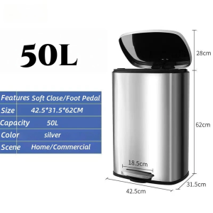 50L Hotel Shopping Mall Coffee Shop Milk Tea Shop Square Trash Bin Commercial Large Garbage Can