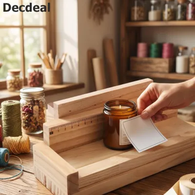 Decdeal Manual Label Positioning Stand Wooden Sticker Label Applicator Tool for DIY Wine Bottles Craft Projects