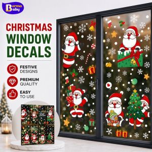 Christmas Window Sticker Snowflake Santa Claus Tree Elk Static Cling New Year Festival Home Party Decor Waterproof Removable No Glue
