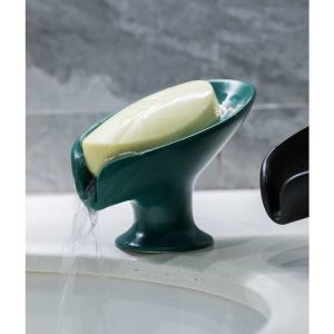 khay đựng xà bông xà phòng cục đĩa để xà phòng hình chiếc lá chất liệu gốm sứ cao cấp cho nhà hàng khách sạn sang trọng có rãnh thoát nước sạch sẽ