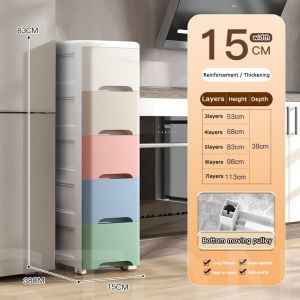 5 Tier Plastic Slim Bathroom Drawer Storage Cabinet Household Multifunctional  Portable Rak Baju Bertutup Almari Untuk Tudung Rack