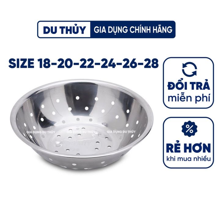 Rổ inox tròn Hala, loại nhỏ, dày, đường kính 18-28 cm, miệng bo tròn an ...