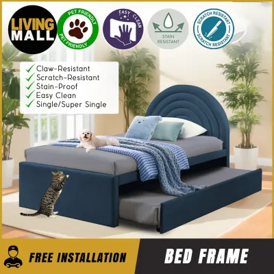 LivingMall Hattie Pull-Out Bed Frame Single/Super Single w/ Mattress and PetFriendly Option