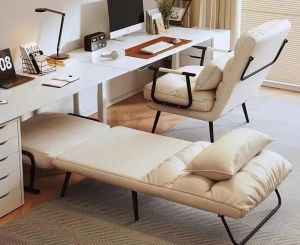 Baierdi Folding reclining chair with backrest can be used as office chair single bed or sofa seat can lie down for lunch break or nap dual-purpose chair