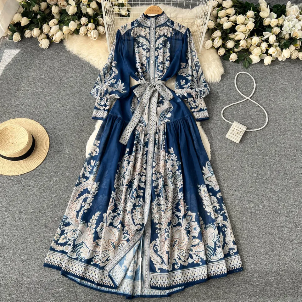 Spring/Fall Floral Elegant Chiffon Long Sleeve Dress  Long sleeve chiffon  dress, Printed maxi dress, Cheap maxi dresses