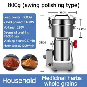 ArcticBreeze Electric Powder Grinder 800G Stainless Steel Ultra Fine Mill Multi Purpose Dry Food Coffee Spice Pulverizer