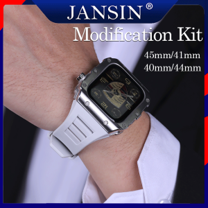 jansin Modification Kit Rubber Dây Đeo + Vỏ Bảo Vệ Inox Cho Apple Watch 9 8 45mm 44mm iwatch series 9 8 7 6 se SE2 smart watch