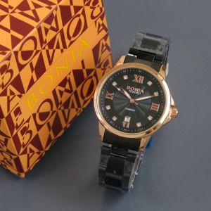 Box Exclusive Jam Tangan Bonia Bulat Romawi VA-649HR / Jam Tangan Fashion Wanita Tali Rantai Diameter 36 cm