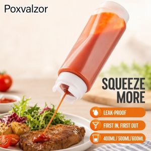 Dual Way Kitchen Squeeze Bottle First In First Out Leakproof Sauce Dispenser Transparent Condiment Container For Ketchup Mayonnaise Olive Oil