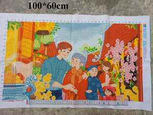 THÊU SẴN Tranh thêu chữ thập gia đình tết TT1556B 100*60cm thêu kín