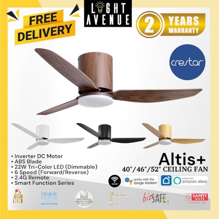 Crestar Altis Ceiling Fan with LED Light + Remote Control 3 Blade 40"/46"/52" Lazada Singapore
