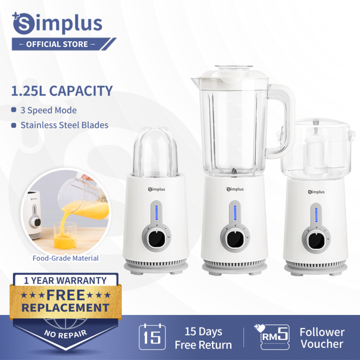 Simplus Blender 1.25L 3 in 1 Food Processor Juicer, Meat Grinder