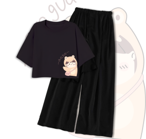 klikbusana SETELAN Kaos Crop dan Celana usia 9-14 Tahun size L dan XL Gua-Gua girl