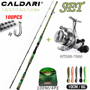 CALDAIR Fishing Rods Set 1.8-2.7m Carbon Fibre Rods ＆ Reel Metal Reel Lures Hooks Fishing Tools Fishing Kits Accessories