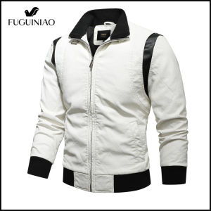 Fuguiniao Spring Mens Leather Jacket With Removable Hood Scorpion Embroidery Motorcycle Slim Jacket