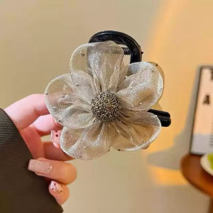 Jepit Rambut Bunga Berlian Imitasi Jaring Aksesori Rambut Gaya Korea Jepit Rambut Wanita Aesthetic
