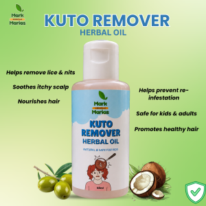 Kuto Remover by Mark and Marias 60ml Herbal Hair Care Formula with Virgin Coconut Oil Neem Oil Peppermint Oil Natural Head Lice Treatment Hair  Scalp Care Non Greasy Easy Spray for Kids Adults Family Daily Use Fast Delivery Premium Quality Gentle Formula