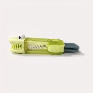 1pc Cute Crocodile 3-in-1 Cup Brush - Multifunctional Kitchen Cleaning Tool for Bottles Grooves and Lids Durable Bristles Plastic Material No Electricity Needed Cleaning Brush
