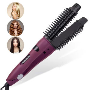 2 in 1 Ceramic Styler Hair Curler Brush Straight and Curl Curling Iron Perm Hair Comb Pear Flower Electric Round Brush Shape