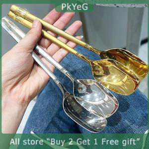 [COD] PkYeG KITCHEN Stainless Steel Spoon Thicken Long Handle Soup Spoons For Hot Pot Scoops Home Kitchen Tableware Cooking Utensils