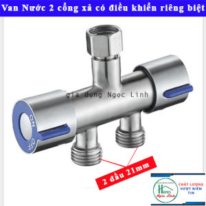 Van Nước 2 cổng xả có điều khiển (xanh-xanh) riêng biệt dạng vòi chia nước - đầu ra 21mm Inox SUS304-VC2xanhthang