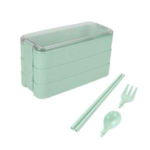 Kotak Tempat Makan 3Susun FREE Sendok Garpu Sumpit Lunch Box Set Jerami Bento Bekal Anak Sekolah