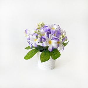 MADEWITH White Artificial Lily Flower with White Pot Woven Artificial Faux Plants Plastic Fake Flower Bonsai Home Decor