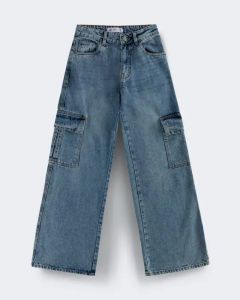 Women Wide Leg Cargo Light Blue Jeans Inseam 30"