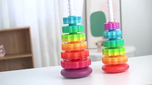 Educational rainbow rotating tower toy for infants and toddlers early learning geometric stacking game