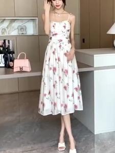 Dazzlin ชุดเดรสสายเดี่ยวสำหรับผู้หญิงสไตล์ฝรั่งเศสชุดเดรสผ้าชีฟองเก็บเอวหรูหราเบาๆ