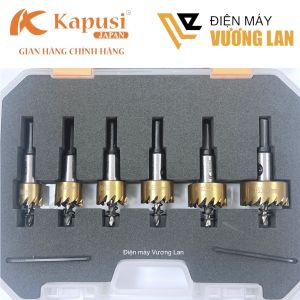 Bộ 6 mũi khoét sắt inox 16-30mm Kapusi Japan thép HSS mạ titan cao cấp có mũi định tâm