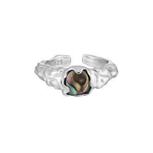 F.I.N.S Original Natural Abalone Shell S925 Sterling Silver Ring Irregular Uneven Adjustable Open Index Finger Fine Jewelry