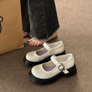 Free Shipping White Retro WomenS Shoes New Spring/Autumn Style With Metal Buckle Straps Chunky Heels And Thick Soles