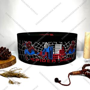PROMO!!!! Peci Songkok Hitam karakter Anak spiderman Tayo Doraemon Tobot ML Upin Ipin tinggi Normal (9 cm) + Ada Dus Setiap Peci