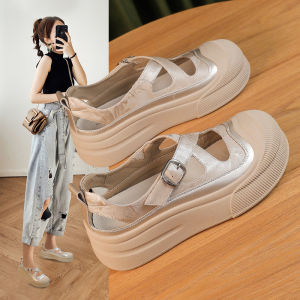 Leather Sandals Womens Thick-soled Hollow and Breathable Casual Sports Shoes