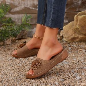 [Free Shipping] Plus-Size WomenS Shoes 2025 Spring-Summer New Style Wedge Heel Open-Toe Outdoor Slippers WomenS Sandals