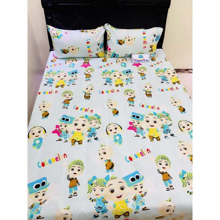 (MPK)3in1 COCOMELON (1 Fitted BED Sheet & 2 Pillow ) 4Corner Garterized ...