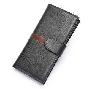 BeeGreen Men Real Leather Folding Wallet Fashion Contrasting Color Card Holder Classic Long Wallet High Quality Male Wallet