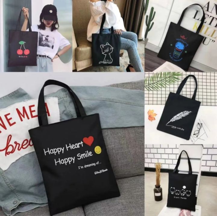 KIKI Ph Korean New Fashion Canvas Tote Bag Black Canvas Shoulder Bag Simple With Zipper Lazada PH
