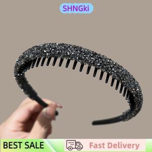 SHNGki Non-slip Rhinestone Hair Hoops Bands Women Toothed Elastic Headbands For Women Shiny Luxury Hair Hoops