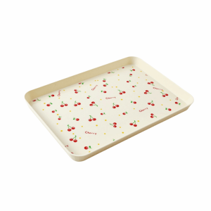 CMIEN7 Stackable Rectangular Storage Tray Cherry Pattern Lightweight Fruit Tray Multifunctional Scratch Resistant Plastic Dessert Tray Kitchen Organizer