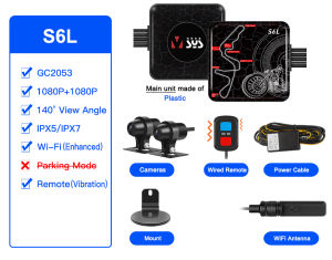 VSYS S6L/Q6L Motoycycle Camera Hight Speed wifi 1080p Full HD Dual Lens Front and Rear View Motorbike Dash Cam Video Recorder Night Vision and Loop Recording