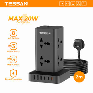 TESSAN Extension Cord Tower Power Strip With USB Type C Multiplug Power Strip Surge Protector Extension Cord Heavy Duty 2M/3M/5M/10M