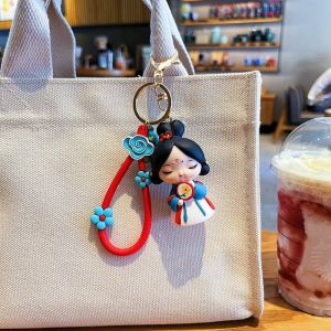 HOUMENG ของตกแต่ง คีย์เชนสไตล์จีน ของประดับตกแต่ง กระเป๋าแขวน จี้ตุ๊กตาการ์ตูน หวาน ยางซิลิโคน ห่วงกุญแจรถยนต์ ของขวัญ
