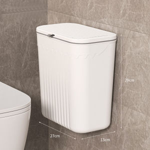 JustLiving 1PC 9L Wall Mounted Kitchen Trash Can Hanging Trash Bin for Bathroom Kitchens Cabinet Door with Lid Garbage Cans Cabinet Stor Can Dustbin Rubbish Bin Cabinet Door Floor Wall Mounted Kitchen Tong Trash