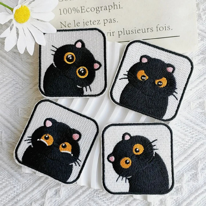 Sticker ủi nhiệt thêu logo MÈO ĐEN CUTE - Miếng dán trang trí quần áo ...