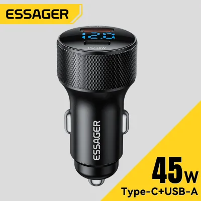 Essager 45W Digital Display USBA Type-C Car Charger Type C PD45W Fast Charging For iPhone 16 15-5 Huawei Samsung Xiaomi15 Trucks Pickups SUVs Vans USB A+C Digital Display PD3.0+QC3.0 Car Chargers